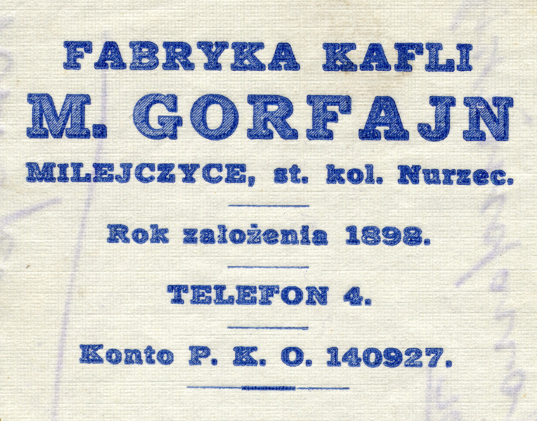 Papier firmowy fabryki kafli Gorfajn z Milejczyc